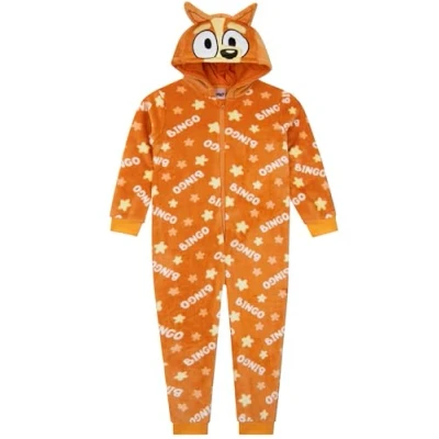 Image of Bluey Onesie Bingo With 3D Ears Boys Fleece Onesies For Orange 4 5 Years