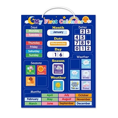 Image of PW TOOLS My First Calendar for Kids Days of the Week &amp; Weather Learning Chart, Magnetic Calendar, Educational Children Toy Home Classroom, 40 x 32cm