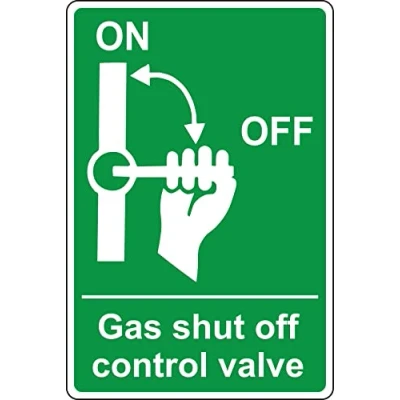 Image of Gas Shut off control valve Safety sign Self adhesive sticker (200mm x 150mm)