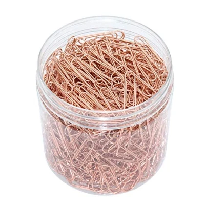 Image of OKVGO 500pcs Paper Clips with Plastic Box of Clamps for Office Stationery 33mm Rose Gold Metal