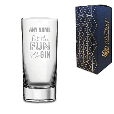 Image of Personalised Engraved Novelty Gin Hiball Glass with let The Fun Begin, Gift Boxed