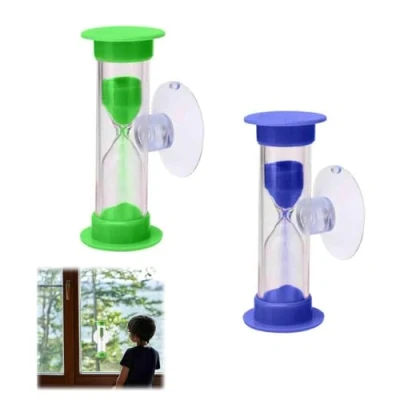 Image of 2 Pieces Hourglass with Suction Cup,Sand Timer Toothbrush Two/Three minutes Cup,Suction Cup Design,Suitable for Timing Shower Games Cooking Exercising