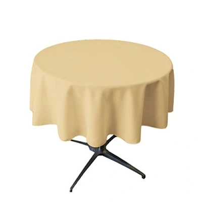 Image of LA Linen Polyester Poplin Round Tablecloth, 58 Inches, Khaki, 147.3 x 0.04 cm