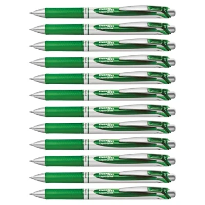 Image of Pentel EnerGel BL77 D Gel Ink Roller Ball Pen with Push Button Mechanism 0.35 mm Green (Pack of 12)