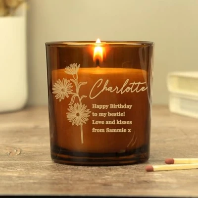 Image of Custom Personalised Floral Any Message Amber Glass Candle in a Jar for All Occasions