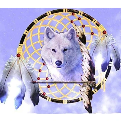 Image of Ziiajune DIY 5D Diamond Art Wolf, Painting Kits for Adults Dreamcatcher, Paint with Diamonds Kits, Full Drill Rhinestone Cross Stitch Embroidery Home Wall Decoration 35x35cm