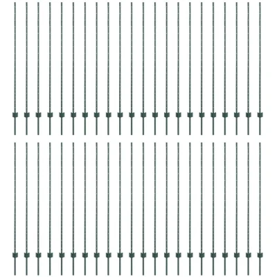 Image of vidaXL 44 pcs U Channel Green Steel Fence Posts