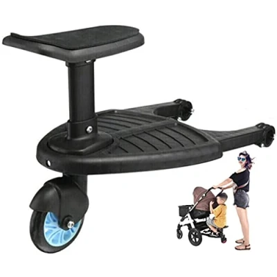 Image of Toddlers Stroller Board, Universal 2In1 Ride Buggy Board with Seat Standing Second Child Auxiliary Pedal Sit blue