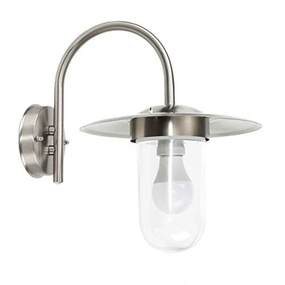 Image of MiniSun Modern IP44 Rated Silver Stainless Steel Metal &amp; Glass Fisherman&#039;s Lantern Outdoor Wall Light Complete with a 4w LED Candle Bulb [3000K Warm White]