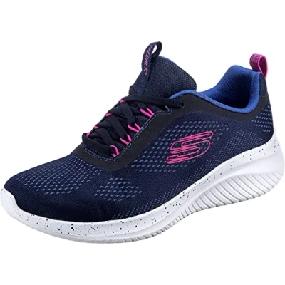 Image of Skechers Women&#039;s Ultra Flex 3.0 New Horizons Sneaker, Navy Mesh/Pink Trim, 5 UK