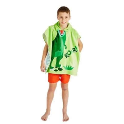 Image of Catherine Lansfield Kids Dinosaur Hooded Towel Poncho 60x120cm Green