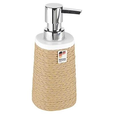 Image of URBNLIVING 4pc Brown Rope Wrap Ceramic Bathroom Accessory Dispenser Toilet Brush Set (Soap Dispenser)