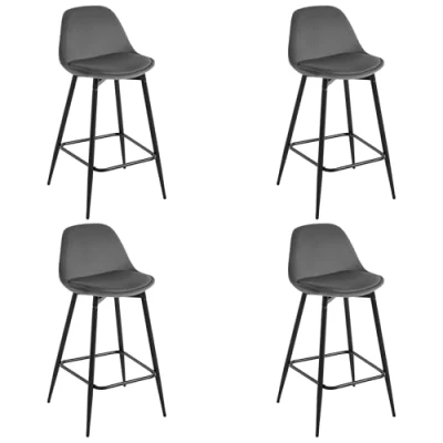 Image of Klihome Bar Stools Set of 4, Breakfast Stools, Kitchen with Back, Cushioned Velvet Seat and Metal Frame Footrest, Dark grey, K0005BH 4 UK