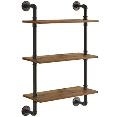 Image of YMYNY 3 Tier Industrial Pipe Wall Mount Shelves, Rustic Storage Floating Bookshelf, Kitchen Spice Rack, for Bedroom, Kitchen, Living Room, Bathroom HRF TM003