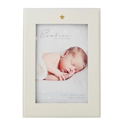 Image of Bambino by Juliana White Vertical Horizontal Picture Photo Frame with Star Icon 4&quot; x 6&quot;. Gift and Display Celebrating New Born Babies, Christening &amp; Baby Shower.