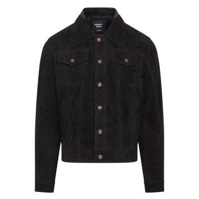 Image of Mens Trucker Black Goat Suede Western Leather Jeans Jacket