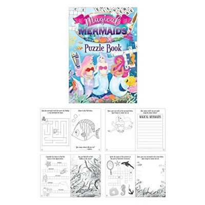 Image of Henbrandt 6x Mini Mermaid Puzzle Book Kids A6 Activity Colouring Word Fun Party Bag Girls and Boys Books