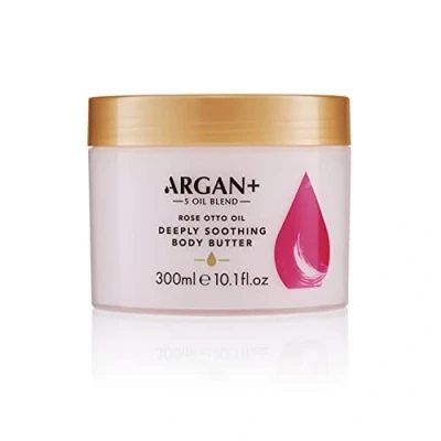 Image of Argan+ Deeply Soothing Body Butter, Rose Otto Oil Vegan Moisturising Cream, 300ml