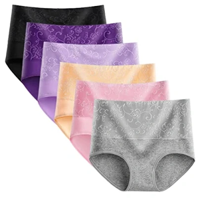 Image of Yintry Underwear for Women High Waisted Knickers Stretchy Cotton Panties Slight Tummy Control Pants 6 Pack (XL, Style2)