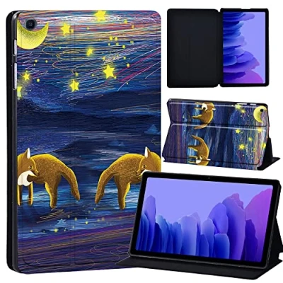 Image of Printed Case for Samsung Galaxy Tab A7 10.4 2020 (SM T500/ T505/ T507), Slim Lightweight Protective Hard Cover (twin fox and moon paint)