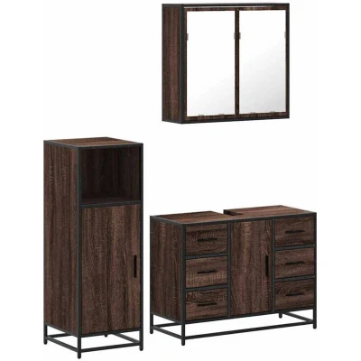 Image of vidaXL 3 Piece Bathroom Furniture Set Brown Oak Engineered Wood