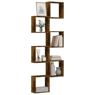 Image of vidaXL wall cube shelves 6 pcs smoked oak engineered wood floating shelf for living room/home decor/storage 30x15x30 cm