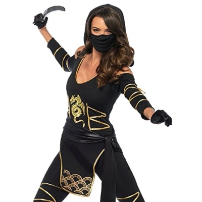 Image of Leg Avenue 85629 3pc.stealth Ninja Film Adult Size Costumes, Womens, Black/Gold, M