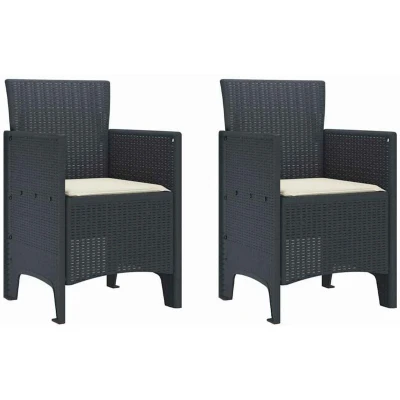 Image of vidaXL Outdoor Dining Chairs Set Poly Rattan Anthracite Lounge/Patio Garden Seating w/Removable Cream Cushions 53x49x85 cm