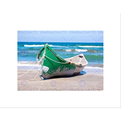 Image of Wee Blue Coo Seascape Beach Boat Sand Ocean Sea Surf Picture Wall Art Print