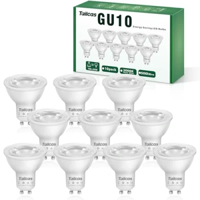 Image of 7W GU10 Led Bulbs Warm White, 3000K Spotlight Bulb, 50W Halogen Light Equivalent, 500LM 38 Beam Angle No Flickering Non dimmable 220 240V Lighting for Kitchens, Bedrooms, Hallways, Pack of 10