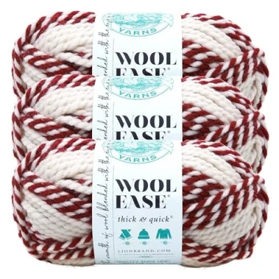 Image of Lion Brand Yarn Wool Ease Thick &amp; Quick Yarn, Soft and Bulky for Knitting, Crocheting, Crafting, 3 Pack, Red Beacon