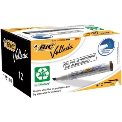 Image of Bic Velleda Marker W/bd Dry Wipe 1751 Large Chisel Tip 3.7 5.5mm Line Width Black Ref 904946 [Pack 12] + Free finchley Refill Pen (1)