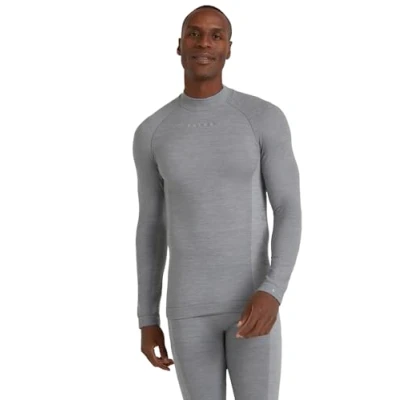 Image of FALKE Men&#039;s Wool Tech Trend High Neck M L/S SH Thermal Quick Dry 1 Piece Base Layer Top, Grey (Grey Heather 3757),