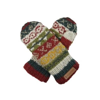 Image of Pachamama Women Wool Mittens Fleece Lined Handknitted Fairisle Multicoloured One Size Handmade Extra Warm Fair Trade (Wool, Rust)