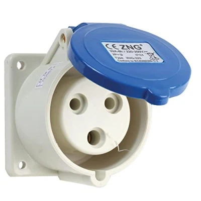 Image of PRO ELEC PELB0125 32A, 230V, Panel Mount CEE Socket, 2P+E, Blue, IP44