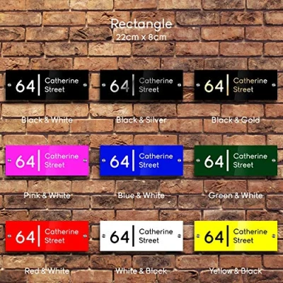 Image of Personalised House Sign, Laser Cut, Custom Front Door Acrylic Number Plaque (22x8 Rectangle)