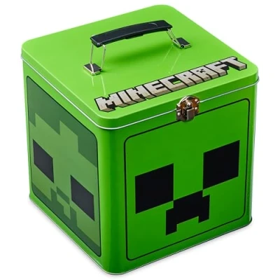 Image of Minecraft Biscuit Tin for Kids and Teenagers, Metal Clasp 18 x 18cm Decorative Storage Cookie Gifts Gamers