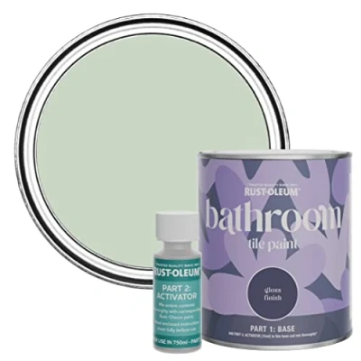 Image of Rust Oleum Green Water Resistant Bathroom Tile Paint in Gloss Finish Laurel 750ml