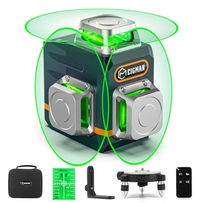 Image of CIGMAN Green Laser Level Self Leveling, Switchable 3x360 Level, 3D Line 30M (Up to 50M with Detector), Rechargeable Battery Built in, Rotary Stand, Remote Controller, Magnetic Base