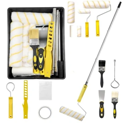 Image of Paint Tray Set, 17 pcs, Roller Kit, Rollers 9 Inch, Small Roller, Tray, 4 Inch Kit for House Painting, Covers