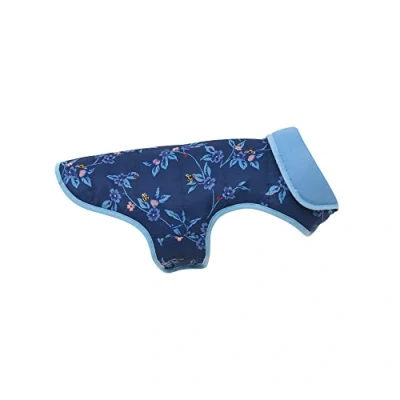Image of Pet Brands Cath Kidston Reversible Dog Raincoat, Water Resistant Puffer Jacket for Dogs Flora Fauna Print Medium Blue