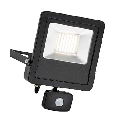 Image of Surge Integrated LED PIR Outdoor Wall Flood Light Matt Black, Glass IP44
