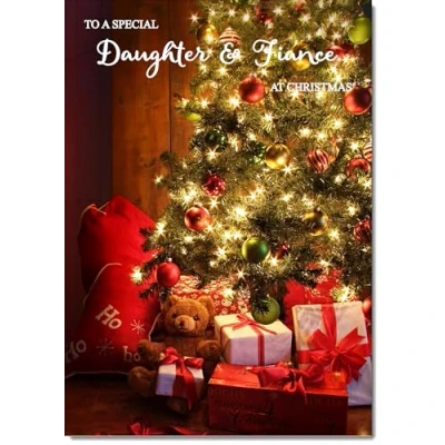 Image of doodlecards Daughter and Fiance Christmas Card Teddy by Tree Large A4 Size for &amp; with Plain Envelope