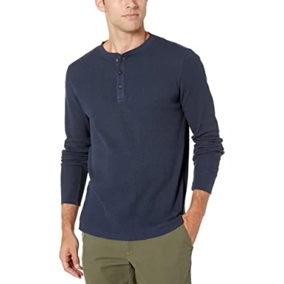 Image of Amazon Essentials Men&#039;s Regular Fit Long Sleeve Waffle Henley Shirt, Navy, S