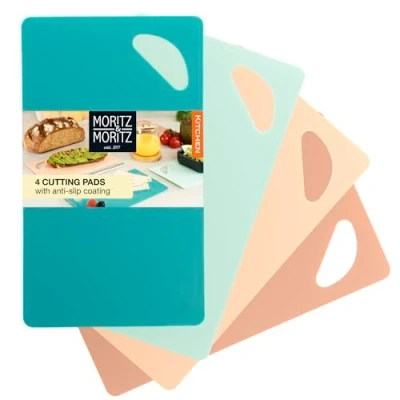 Image of Moritz &amp; 4 Part Kitchen Cutting Boards 25 x 14.5cm Chopping for Kitchens Coloured Set Anti Slip Surface Safe Grip Opening Flexible mats