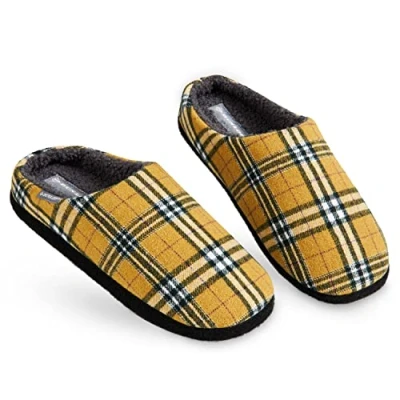 Image of DUNLOP Mens Slippers, Comfy Memory Foam Slippers For Men, Warm Faux Sheepskin Mens, Indoor Outdoor Anti Slip House Shoes, Gifts Men Teenage Boys (Grey/Mustard, numeric_8)