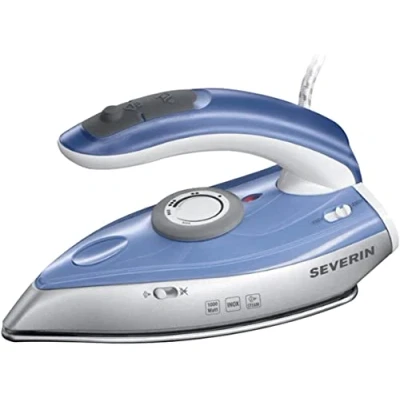 Image of SEVERIN TRAVEL STEAM IRON BA 3234 / silver blue, 1000W, 50ml water tank and foldable handle