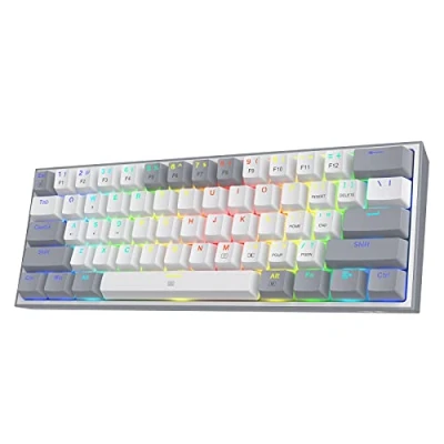 Image of Redragon K617 60% Wired RGB Gaming Keyboard, 61 Keys Compact Mechanical Keyboard w/White &amp; Grey Mixed Colored Keycaps, Linear Red Switch, Pro Driver Support