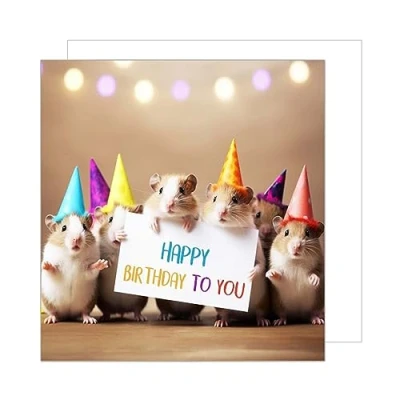 Image of Edition Seidel Premium Square Birthday Card with Envelope Greeting Happy Billet Man Woman Teen Kids Cool Mouse Humor Party (GQ124)