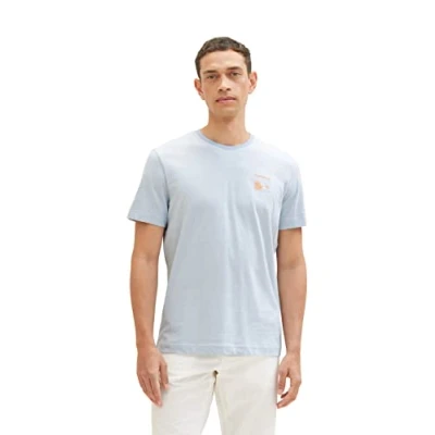 Image of TOM TAILOR Men&#039;s 1037268 T Shirt with Print, 31992 Stonington Blue White Stripes, M